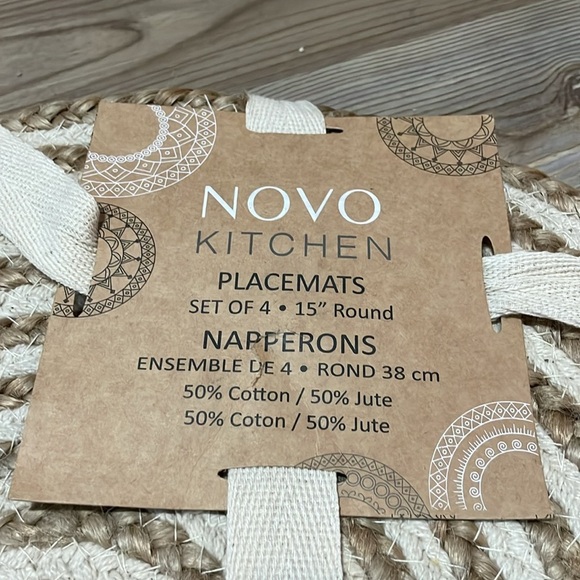 Novo jute kitchen placemats Spiral Tan Cream Set of 4 NWT 15” Round Boho Chic - Picture 3 of 7